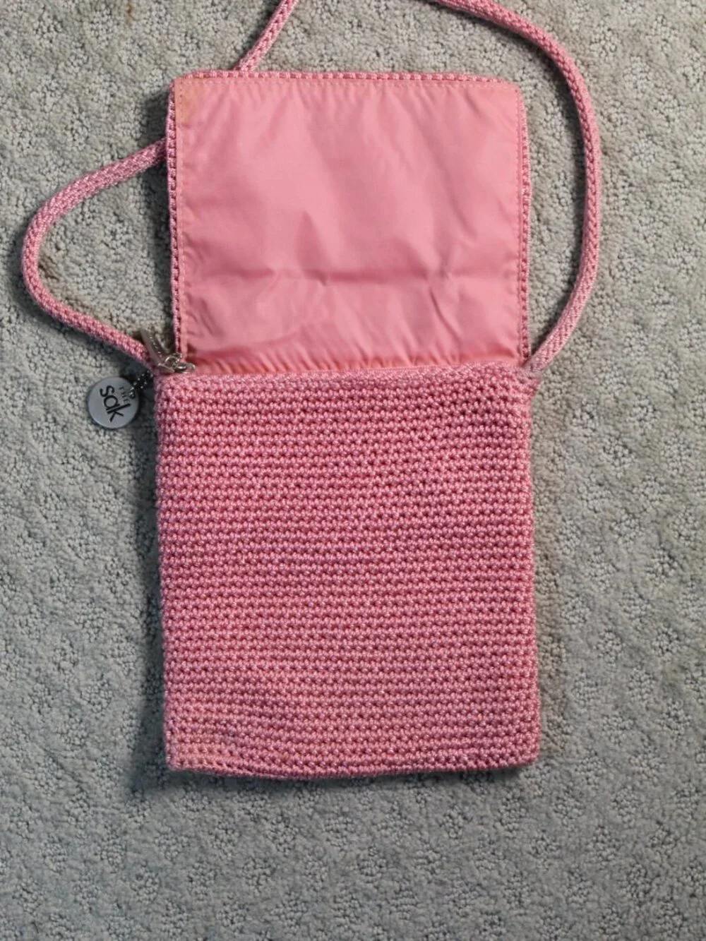 The Sak Crochet Crossbody Handbag Pink Lightweight Day Bag boho hippie